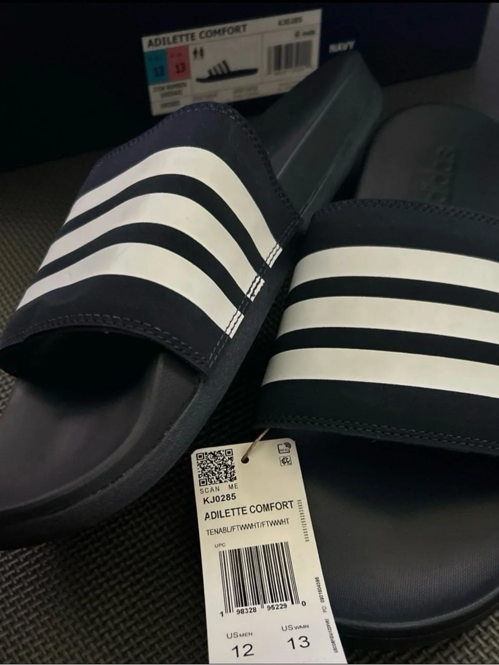 Adidas Adilette Comfort Slides in Navy and White
